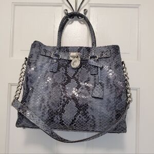 Michael Kors Python-Print Hamilton Blue Leather Tote/Shoulder Bag